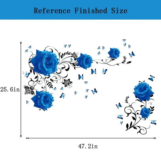 Supzone Blue Rose Wall Stickers Rose Flower Vine Wall Decal Blue Peony Floral Wall Decor DIY Vinyl Mural Art for Bedroom Living Room Sofa Backdrop TV Wall Decoration {3}
