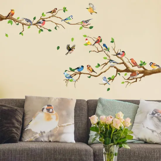 DILIBRA Hummingbird on The Tree Branch Wall Sticker, Green Leaf and Flying Bird DIY Art Vinyl Wall Decal, Self-Adhesive Wall Decoration for Garden Living Room Bedroom Kitchen Playroom Nursery Room {4}
