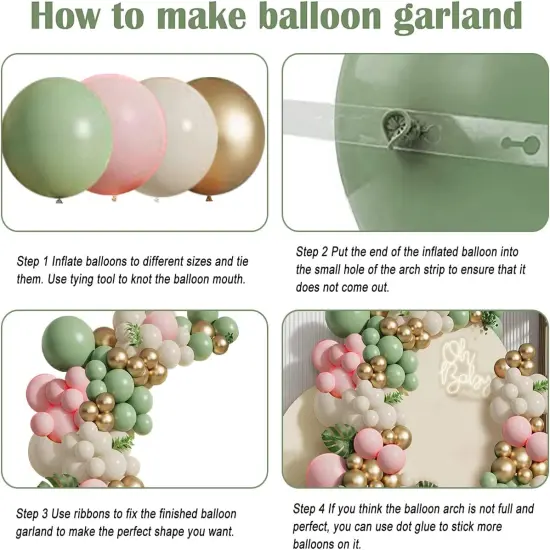Sage Green Pink Balloons Garland Kit,133pcs Olive Green Blush Pink Sand White Metallic Gold Balloons for Girl Baby Shower Bridal Shower Wedding Birthday Jungle Safari Woodland Party Decorations&hellip; {3}