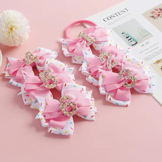 Birthday Hair Bow for Baby Girls 1 2 3 4 5 6 Years Sprinkle Decorations Confetti Ice Cream Party Pink Hair Accessories for 6th Birthday {4}