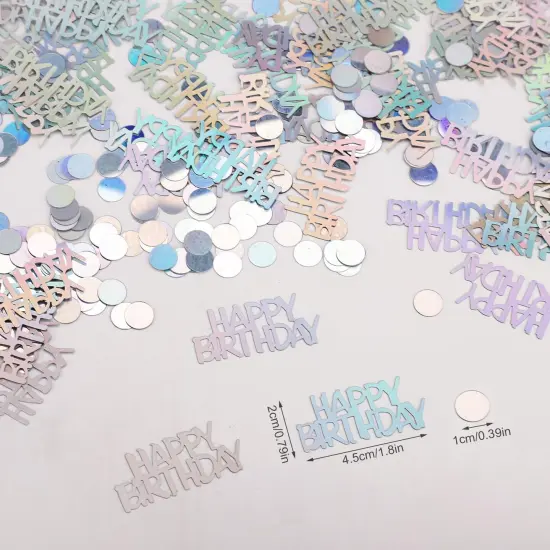 300pcs Happy Birthday Confetti, Glitter Birthday Table Confetti Iridescent Confetti Circle Letters Shape Birthday Party Decoration Scatters for Table Balloon DIY Crafting {2}
