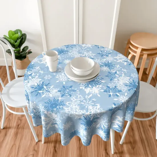 Christmas Snowflake Blue Round Table Cover {3}