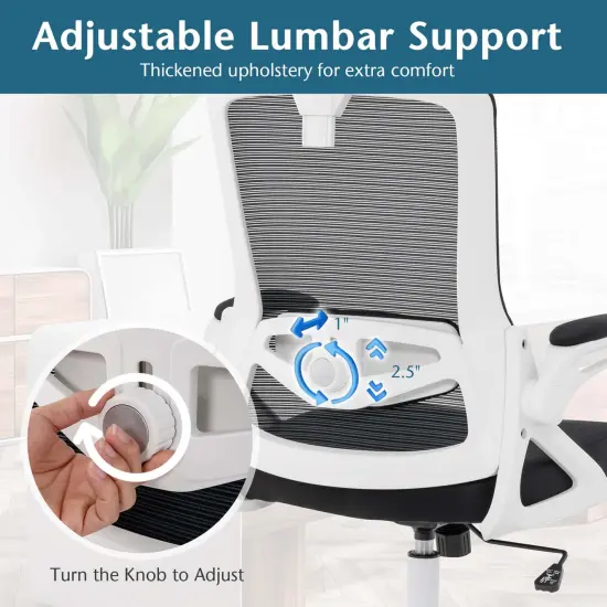 Costway Ergonomic Office Chair with Adjustable Lumbar Support Rocking Backrest Armrests Black/White {6}
