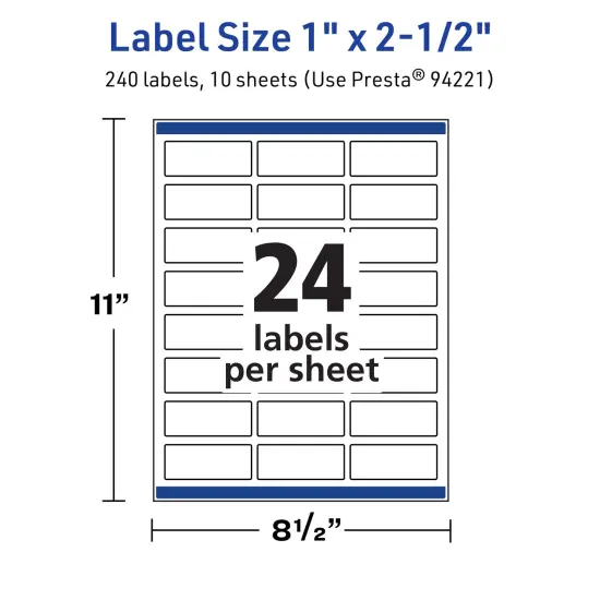 Avery TrueBlock Matte White Paper Labels,1" x 2-1/2" Rectangle {5}