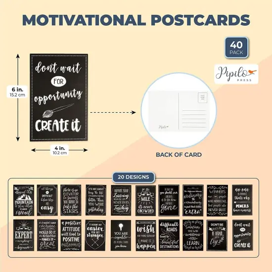 Motivational Postcards, 20 Designs (4 x 6 in, 40 Pack) Black {3}