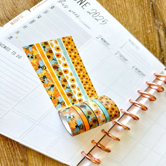 Bees Beehive Sunflowers Yellow Spring Summer Washi Tape Set June 2025 - W133 {3}