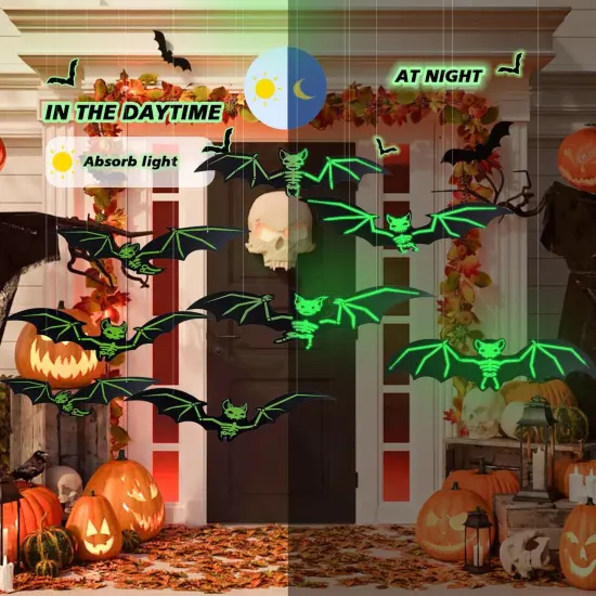 12 Pcs Hanging Bats Halloween Decor - Glow Bats {5}
