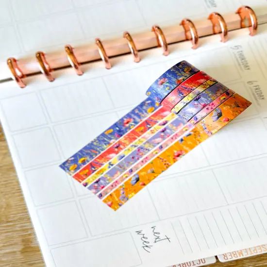 Summer Wildflowers Purple Coral Pink Yellow Periwinkle Washi Tape Set June 2025 - W134 {4}