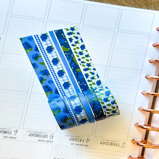 Blueberries Blue Summer Washi Tape Set July 2025 - W136 {4}