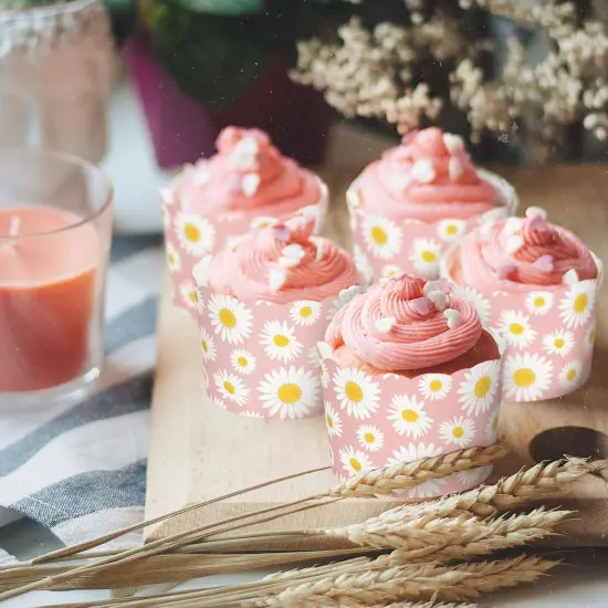 100Pcs Daisy Flower Paper Baking Cups Pink White Floral Cupcake Wrappers Scalloped Edge Cupcake Muffin Cases for Spring Birthday Party Supplies {5}