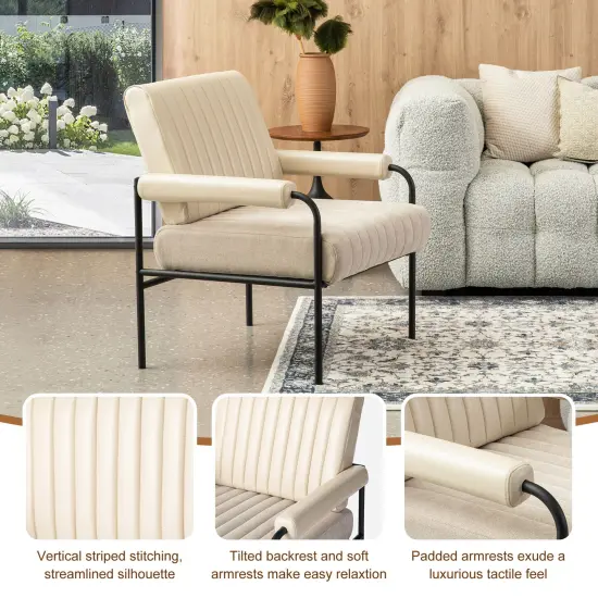 29.5"W Leatherette and Fabric Combination Armchair With Padded Arms Beige {2}