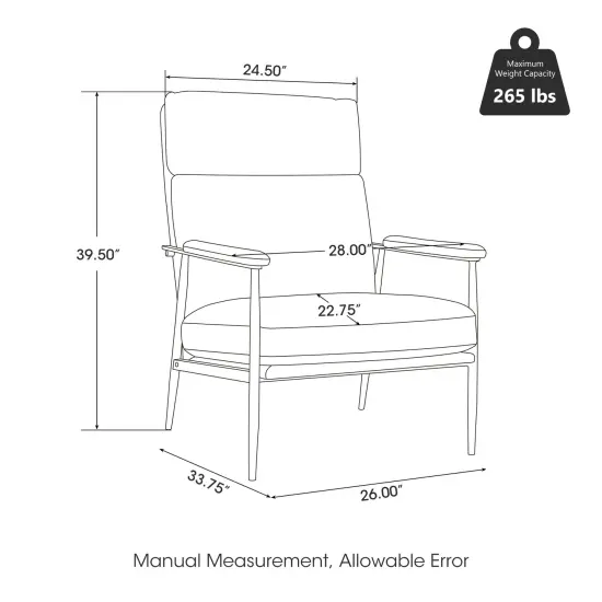 33.75"W Mid-Century Modern Leatherette Armchair With High Back and Padded Arms Black {6}