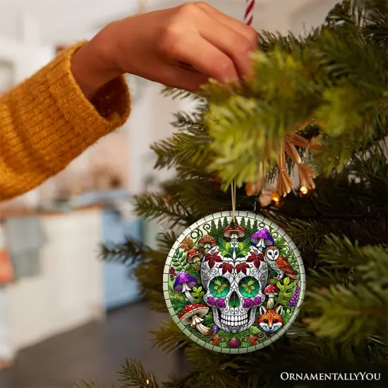 Enchanted Woodland Sugar Skull Ornament, Mystical Forest Christmas Gift and Decor {6}