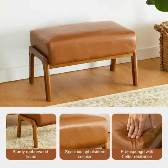 30.75"H Mid-Century PU Leather Armchair with Ottoman Set Camel {4}