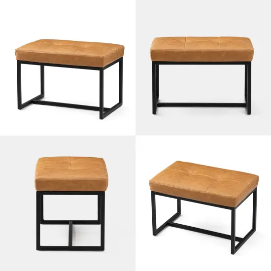 24"W Modern PU Leather Button-tufted Ottoman Foot Stool Camel {6}