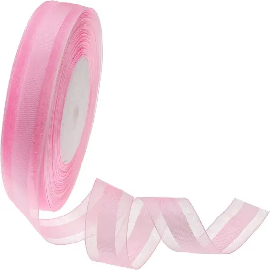 50 Yards 1 Inch Wide Satin Ribbon with Organza Edge for Wedding Gifts Wrapping DIY Bows and Craft (Pink) {2}