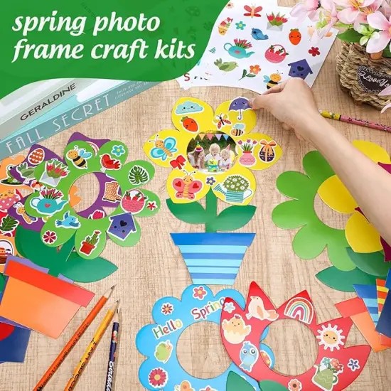 96 Pcs Spring Flower Picture Frame Crafts for Kids DIY Handprint Flower Pot Hand Keepsake Picture Frame Craft Gifts with Stickers for Spring Party Kids Classroom Home Activities {2}