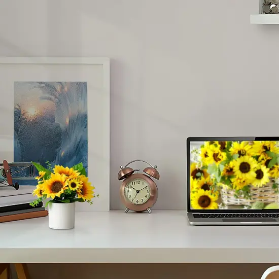 Set of 4 Mini Artificial Sunflowers in Pots &ndash; Faux Floral D&eacute;cor for Home, Office & Events {4}