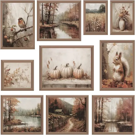 10Pcs Thanksgiving Fall Vintage Wall Art Prints Retro Autumn Scenery Paper Posters {1}