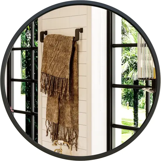 20'' Black Round Mirror, Circle Wall Mirror for Bathroom Vanity {1}