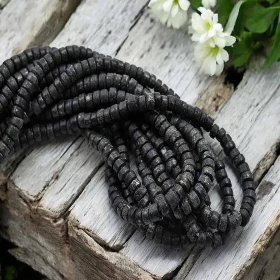 6x3mm Rustic Opaque Black Indonesian Heishi Beads (20" Strand) {2}