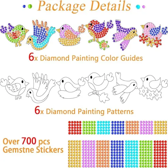 6 Pcs Summer Arts Crafts DIY Spring Bird Gem Diamond Suncatcher Crafts for Kids Spring Diamond Painting Gifts Exchange for Kids Girls Boys Aged 4 6 8 10 for Home School Birthday Party Decor {2}