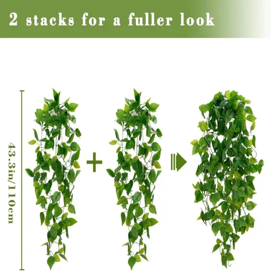 Fake Hanging Plants, 2pcs Artificial Hanging Plant, Faux Pothos Vines Hanging Plant Greenery for Wall Home Living Room Indoor Outdoor Decor (No Baskets) {2}