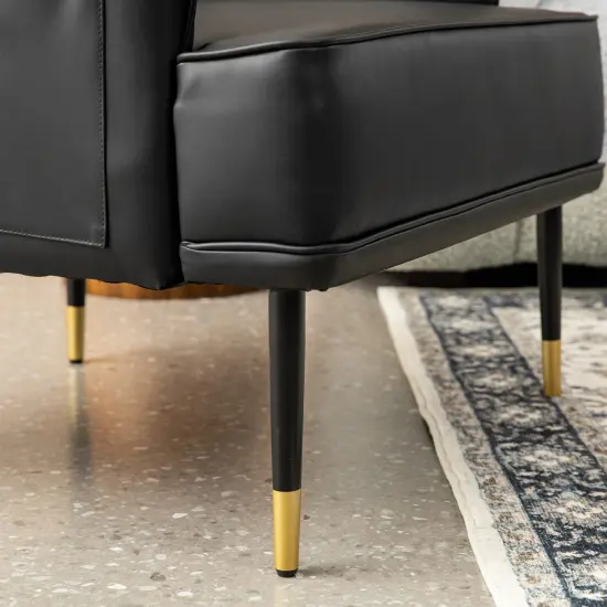 29.5"W Mid-Century Modern Leatherette Armchair With Side Pocket Set of 2-Black {4}