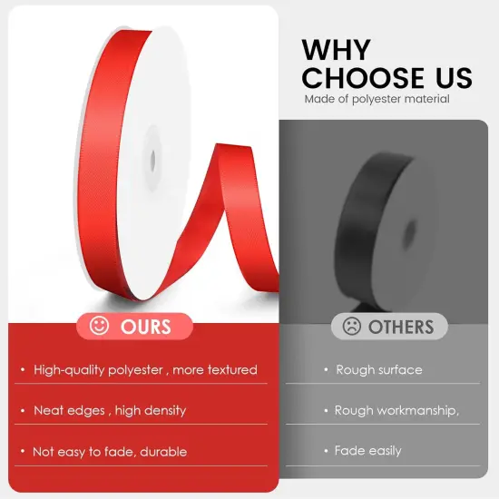 Double Faced Red Satin Ribbon, 5/8" x 50 Yards, Polyester Fabric Ribbon Perfect for Gift Wrapping, Bows Bouquet, Birthday and Wedding Party, Floral, Baby Shower, Decorations {3}