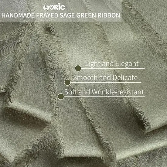 Sage Green Silk Ribbon 1 1/2" x 20 Yard Frayed Edge Light Green Satin Ribbon for Gift Wrapping Party Wedding Invitation Flower Bouquet Holiday Decor {3}
