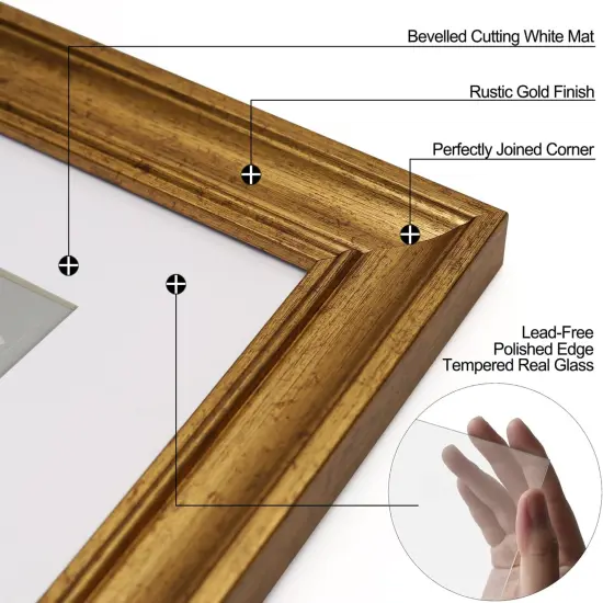 5x7 Gold Picture Frame Set of 4, 1.4&rdquo; Wide Molding & Rustic Gold Photo Frames {4}