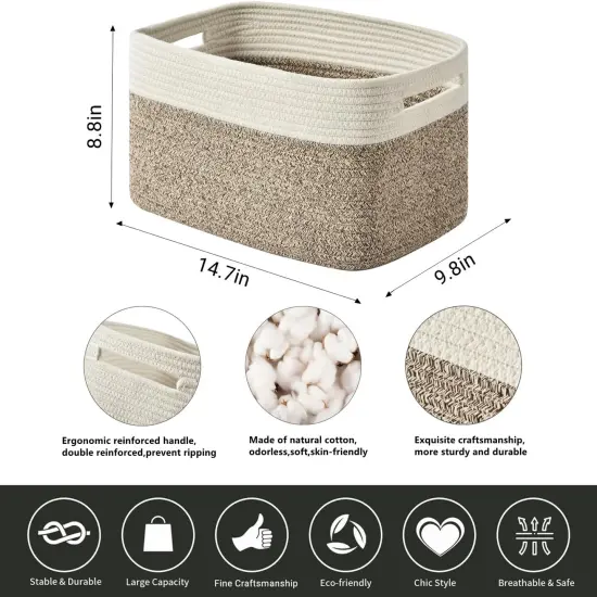 Storage Basket, Woven Baskets for Storage, Cotton Rope Baskets for Organizing {2}