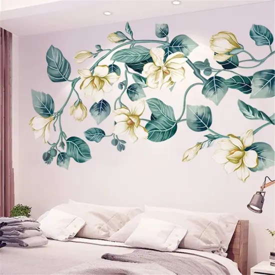 3D Blue Flower Vine White Floral Leaf Art Decor Kids Room Wall Sticker Girls Teens Bedroom Living Room Wall Decals Nursery Rooms Walls Mural Peel Stick Decor {4}
