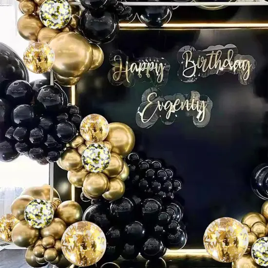 Balloons Black Gold, 60 Packs 12 Inch Black Metallic Chrome Gold Latex Balloons with Gold Confetti Balloon for Men Women Birthday Wedding Baby Shower Celebration Anniversary Decorations {2}