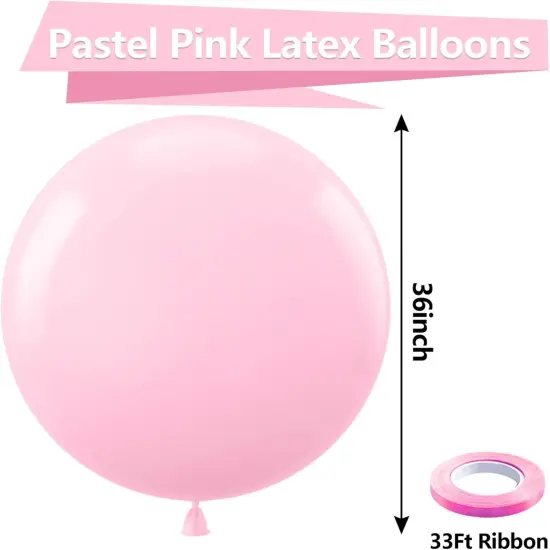 Pastel Pink Balloons 36 Inch - 8 Pack Large Thick Pink Balloons Big Round Pink Latex Balloons for Baby Shower Gender Reveal Wedding Graduation Anniversary Party Decoration {2}