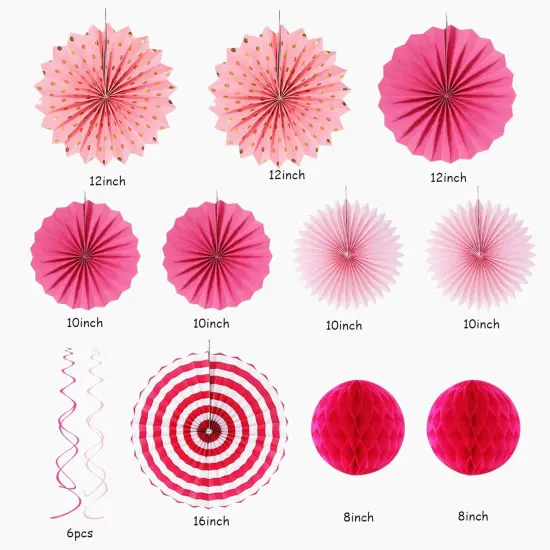 Hot-Pink Rose Red Party-Decorations - 33pcs Banner,Streamers Tassel Garland,Tissue Pom Poms Honeycomb,Paper Lanterns Fan,Birthday Wedding Bridal Baby Shower Bachelorette Engagement Decor {2}
