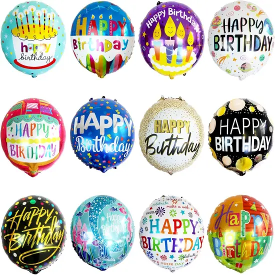 24 Pcs Happy Birthday Foil Balloons 18 inch Round Helium Floating Mylar Balloon Inflatable Balloons for Birthday Party Decorations Supplies,12 Patterns {1}