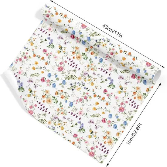 Spring Flower Wrapping Paper -Mini Roll- 17In x 32.8Ft Watercolor Wildflower Gift Wrap Paper Colorful Floral Craft Paper for Birthday Wedding Party Mother's Day Packing Supplies {3}
