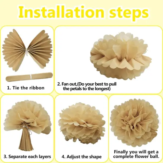 12 Pieces Tissue Paper Pompoms 10in and 12in Hanging Tissue Flowers Decorations Colour Paper Flower Ball Paper Flowers Pom Poms for Party Wedding Decoration (ZH/Khaki) {4}