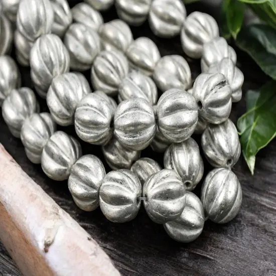 White Washed Antique Silver Round Melon Beads -- Choose Your Size {1}