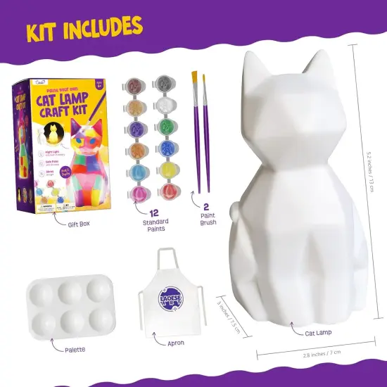 Paint Your Own Cat Lamp Kit, Art Supplies Arts & Crafts Kit, Painting kit for Kids 6-12, Arts and Crafts for Kids Ages 8-12, Toys Girls Boy Birthday Gift Ages 3 4 5 6 7 8 9 10 11 12+ {3}