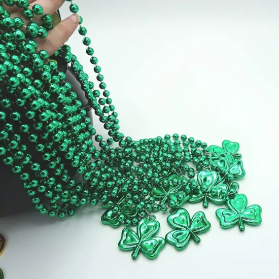 4E's Novelty 12 Pcs St Patricks Day Beads Necklace Bulk Green Shamrock Beads for Irish Party Favors & Supplies, Costume Accessories {3}