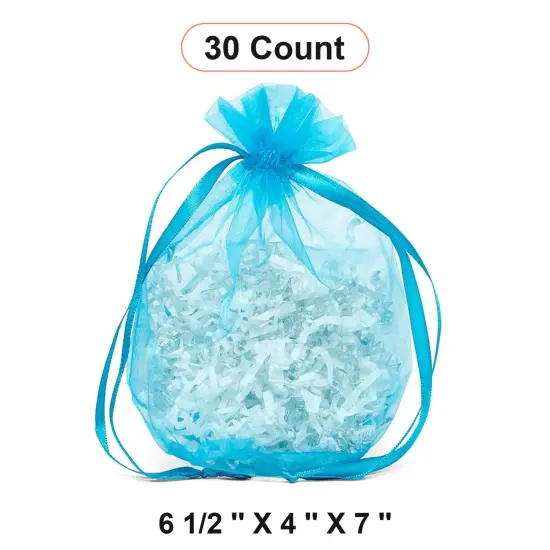 Wide Round Flat Bottom Organza Bags 6 1/2 '' X 4 '' X 7 '' for Special Occasions Turquoise {1}