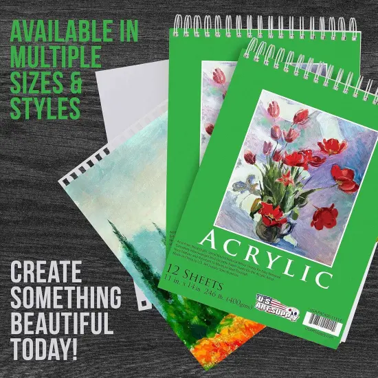 9" x 12" Premium Extra Heavy-Weight Acrylic Painting Paper Pad, 246 Pound (400gsm), Spiral Bound, Pad of 12-Sheets (Pack of 2 Pads) {5}