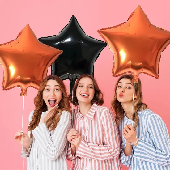 10 Pcs 18 Inch Star Foil Balloons (Black Orange) {5}