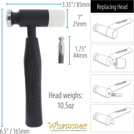 The Beadsmith Whammer Interchangeable Hammer - Patent Protected Wire Jewelry Hammer - Two Interchangeable Heads- Textured Handle - Used for Flattening, Spreading & Hardening {4}
