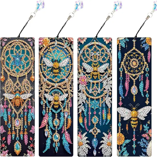 4pcs 5D Diamond Art Painting Bookmarks with Crystal Pendant {1}