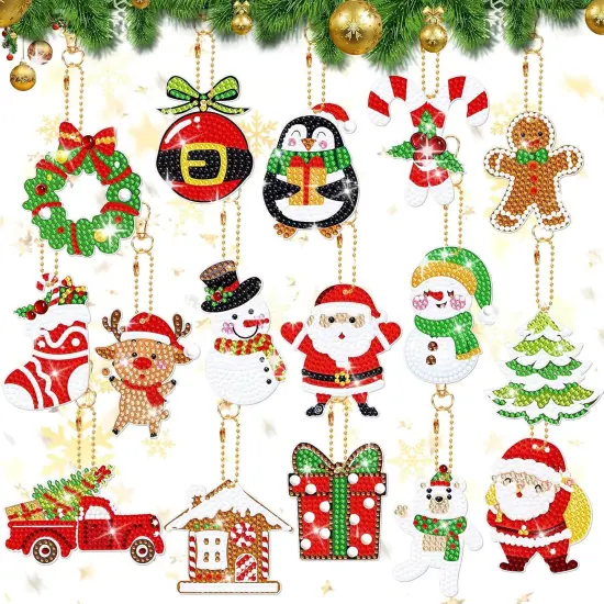16Pcs Christmas Art Painting Keychain Kits 5D {1}