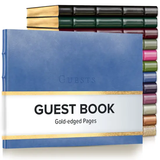 Gallery Leather Guest Book Special Events, add Photos, 192 Lined Pages, Bonded Leather, Hardcover, Gold-Gilded, Guestbook Acadia Hydrangea {1}