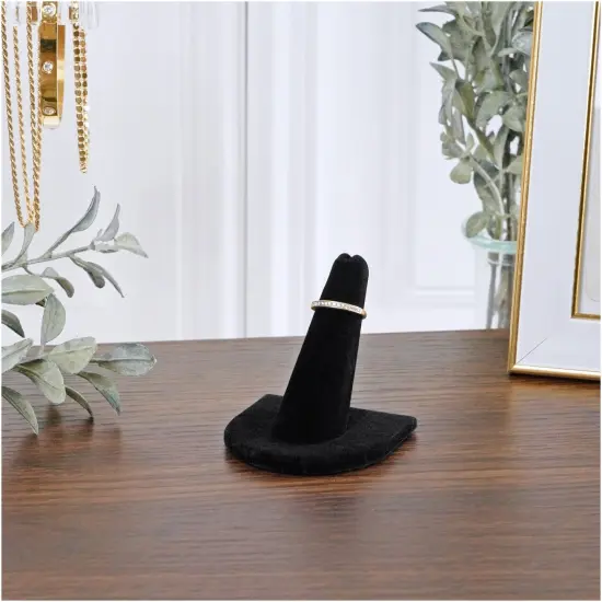 Plymor Black Velvet Ring Finger Display, Single on U-Shaped Base, 2" W x 2" D x 2" H {4}